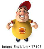#47103 Royalty-Free (Rf) Illustration Of A 3d Fat Burger Boy Mascot Pointing At His Shirt