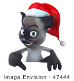 #47444 Royalty-Free (Rf) Illustration Of A 3d Siamese Cat Mascot Pointing Down To And Standing Behind A Blank Sign