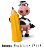 #47448 Royalty-Free (Rf) Illustration Of A 3d Dairy Cow Mascot Standnig With A Pencil
