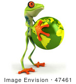 #47461 Royalty-Free (Rf) Illustration Of A 3d Tree Frog Holding The Earth - Pose 2