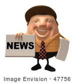 #47756 Royalty-Free (Rf) Illustration Of A 3d Newsman Mascot Holding Up A Paper - Version 4