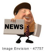 #47757 Royalty-Free (Rf) Illustration Of A 3d Newsman Mascot Holding Up A Paper - Version 3