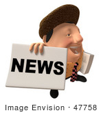 #47758 Royalty-Free (Rf) Illustration Of A 3d Newsman Mascot Holding Up A Paper - Version 2