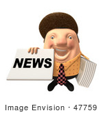 #47759 Royalty-Free (Rf) Illustration Of A 3d Newsman Mascot Holding Up A Paper - Version 1
