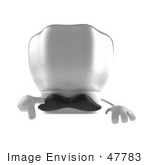 #47783 Royalty-Free (Rf) Illustration Of A 3d Chef Hat Mascot With A Mustache Pointing Down And Standing Behind A Blank Sign