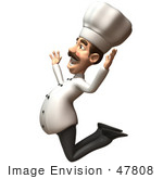 #47808 Royalty-Free (Rf) Illustration Of A 3d Gourmet Chef Mascot Jumping - Version 2