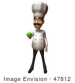 #47812 Royalty-Free (Rf) Illustration Of A 3d Gourmet Chef Mascot Eating A Green Apple - Version 1