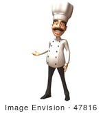 #47816 Royalty-Free (Rf) Illustration Of A 3d Gourmet Chef Mascot Smiling And Presenting With One Hand