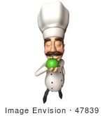 #47839 Royalty-Free (Rf) Illustration Of A 3d Gourmet Chef Mascot Eating A Green Apple - Version 4