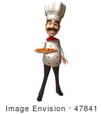 #47841 Royalty-Free (Rf) Illustration Of A 3d Gourmet Chef Mascot Serving A Pizza Pie - Version 1