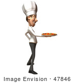 #47846 Royalty-Free (Rf) Illustration Of A 3d White Chef Man Mascot Serving A Pizza Pie - Version 1