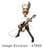 #47856 Royalty-Free (Rf) Illustration Of A 3d Gourmet Chef Mascot Playing An Electric Guitar - Version 1