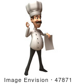 #47871 Royalty-Free (Rf) Illustration Of A 3d Gourmet Chef Mascot Holding A Blank Contract - Version 2