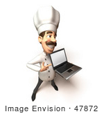 #47872 Royalty-Free (Rf) Illustration Of A 3d Gourmet Chef Mascot Holding A Laptop - Version 2
