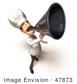 #47873 Royalty-Free (Rf) Illustration Of A 3d Gourmet Chef Mascot Using A Megaphone - Version 1