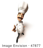 #47877 Royalty-Free (Rf) Illustration Of A 3d Gourmet Chef Mascot Pointing His Fingers Like A Gun - Version 2