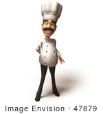 #47879 Royalty-Free (Rf) Illustration Of A 3d Gourmet Chef Mascot Pointing His Fingers Like A Gun - Version 5