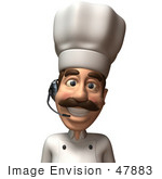 #47883 Royalty-Free (Rf) Illustration Of A 3d Gourmet Chef Mascot Wearing A Headset - Version 2