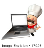 #47926 Royalty-Free (Rf) Illustration Of A 3d Chubby Executive Chef Mascot Holding A Laptop With A Blank Screen - Version 6