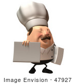 #47927 Royalty-Free (Rf) Illustration Of A 3d Chubby Executive Chef Mascot Holding A Blank Menu Or Sign - Version 3