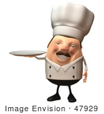 #47929 Royalty-Free (Rf) Illustration Of A 3d Chubby Executive Chef Mascot Carrying A Plate - Version 3