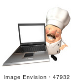 #47932 Royalty-Free (Rf) Illustration Of A 3d Chubby Executive Chef Mascot Holding A Laptop With A Blank Screen - Version 1