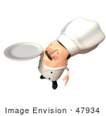 #47934 Royalty-Free (Rf) Illustration Of A 3d Chubby Executive Chef Mascot Carrying A Plate - Version 4