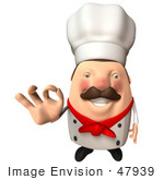 #47939 Royalty-Free (Rf) Illustration Of A 3d Chubby Executive Chef Mascot Gesturing The A Ok Sign - Version 8