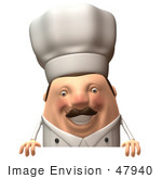 #47940 Royalty-Free (Rf) Illustration Of A 3d Chubby Executive Chef Mascot Standing Behind A Blank Sign - Version 1