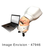 #47946 Royalty-Free (Rf) Illustration Of A 3d Chubby Executive Chef Mascot Holding A Laptop With A Blank Screen - Version 4