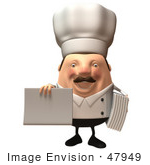 #47949 Royalty-Free (Rf) Illustration Of A 3d Chubby Executive Chef Mascot Holding A Blank Menu Or Sign - Version 2