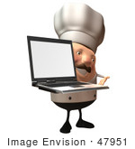 #47951 Royalty-Free (Rf) Illustration Of A 3d Chubby Executive Chef Mascot Holding A Laptop With A Blank Screen - Version 2