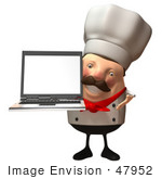 #47952 Royalty-Free (Rf) Illustration Of A 3d Chubby Executive Chef Mascot Holding A Laptop With A Blank Screen - Version 5