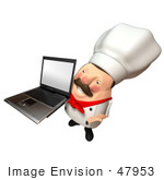 #47953 Royalty-Free (Rf) Illustration Of A 3d Chubby Executive Chef Mascot Holding A Laptop With A Blank Screen - Version 7