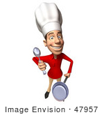 #47957 Royalty-Free (Rf) Illustration Of A 3d Young Chef Mascot Wearing A Chefs Hat And Cooking - Version 3