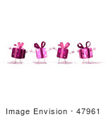 #47961 Royalty-Free (Rf) Illustration Of Four Pink 3d Present Mascots Holding Their Arms Open - Version 1