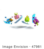 #47981 Royalty-Free (Rf) Illustration Of A Group Of Four 3d Present Mascots Snowboarding - Version 5