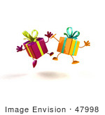 #47998 Royalty-Free (Rf) Illustration Of Two 3d Present Mascots Jumping - Version 1