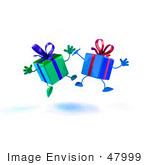 #47999 Royalty-Free (Rf) Illustration Of Two 3d Present Mascots Jumping - Version 2