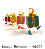 #48000 Royalty-Free (Rf) Illustration Of A Group Of Four 3d Present Mascots Walking Right - Version 3