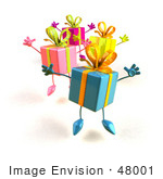 #48001 Royalty-Free (Rf) Illustration Of A Group Of Four 3d Present Mascots Leaping - Version 1