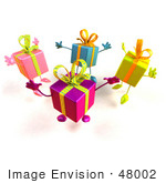 #48002 Royalty-Free (Rf) Illustration Of A Group Of Four 3d Present Mascots Leaping - Version 3