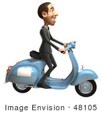 #48105 Royalty-Free (Rf) Illustration Of A 3d White Collar Businessman Mascot Riding A Scooter - Version 2