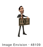 #48109 Royalty-Free (Rf) Illustration Of A 3d White Collar Businessman Mascot Holding A Large Banknote - Version 2