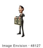 #48127 Royalty-Free (Rf) Illustration Of A 3d White Collar Businessman Mascot Holding A Large Banknote - Version 3
