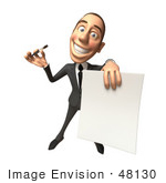 #48130 Royalty-Free (Rf) Illustration Of A 3d White Collar Businessman Mascot Holding A Contract - Version 3