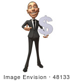 #48133 Royalty-Free (Rf) Illustration Of A 3d White Collar Businessman Mascot Holding A Dollar Symbol - Version 3