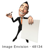 #48134 Royalty-Free (Rf) Illustration Of A 3d White Collar Businessman Mascot Holding A Blank Contract - Version 3