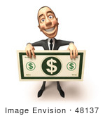 #48137 Royalty-Free (Rf) Illustration Of A 3d White Collar Businessman Mascot Holding An Oversized Banknote - Version 4