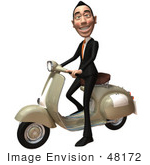 #48172 Royalty-Free (Rf) Illustration Of A 3d White Collar Businessman Mascot Riding A Scooter - Version 1